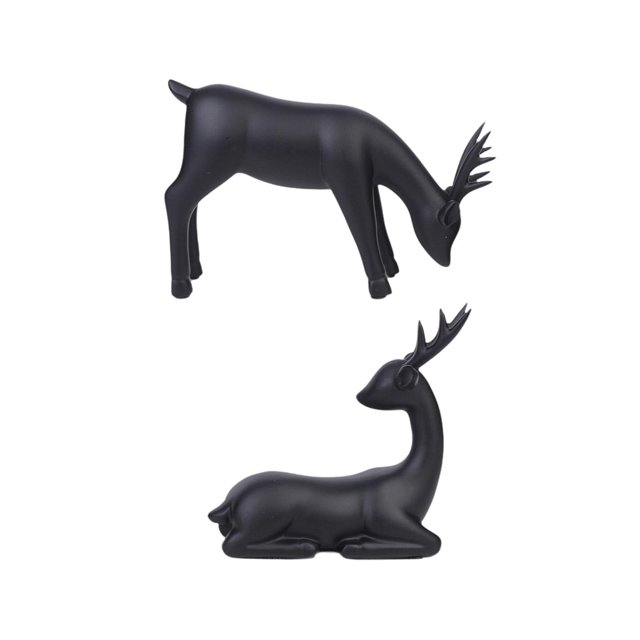Juego de 2 estatuas de ciervos Adorno de mesa Recolección de escritorio Multipropósito Multipropósito Escultura de resina negra para sala de estar,