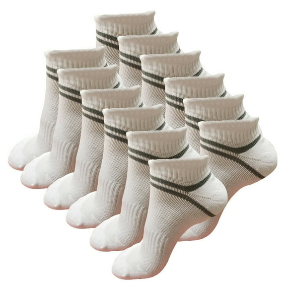 12 Pairs Mens Athletic Cotton Low Cut Ankle Breathable Casual Socks with Cushioned Tab for Sneakers Sports Running Jogging Cycling White Size 9-11-10-13