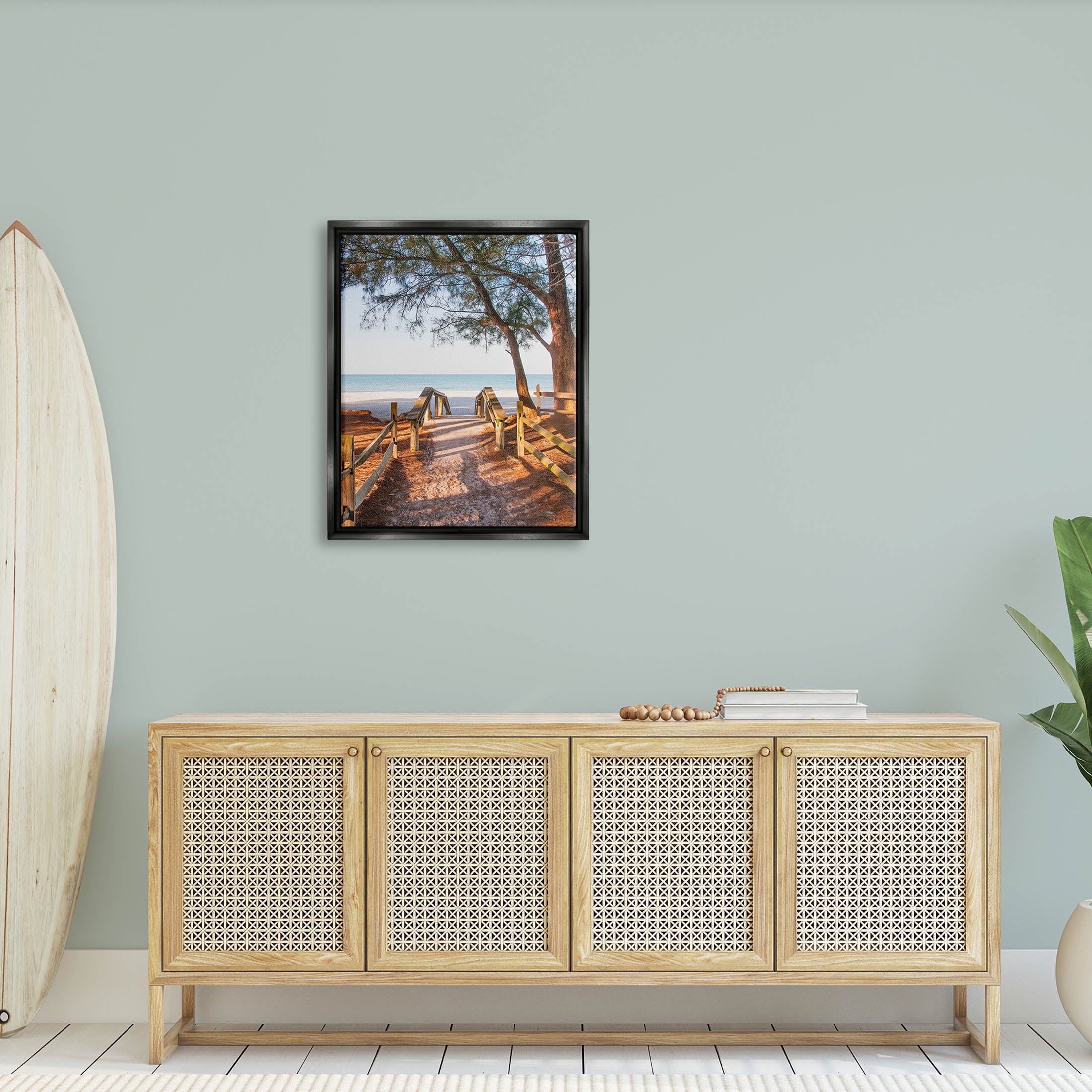 Stupell Industries Relaxing Beach Walkway Coastal Path Photograph Jet Black Floating Framed Canvas Print Wall Art, Design by Mary Lou Photography