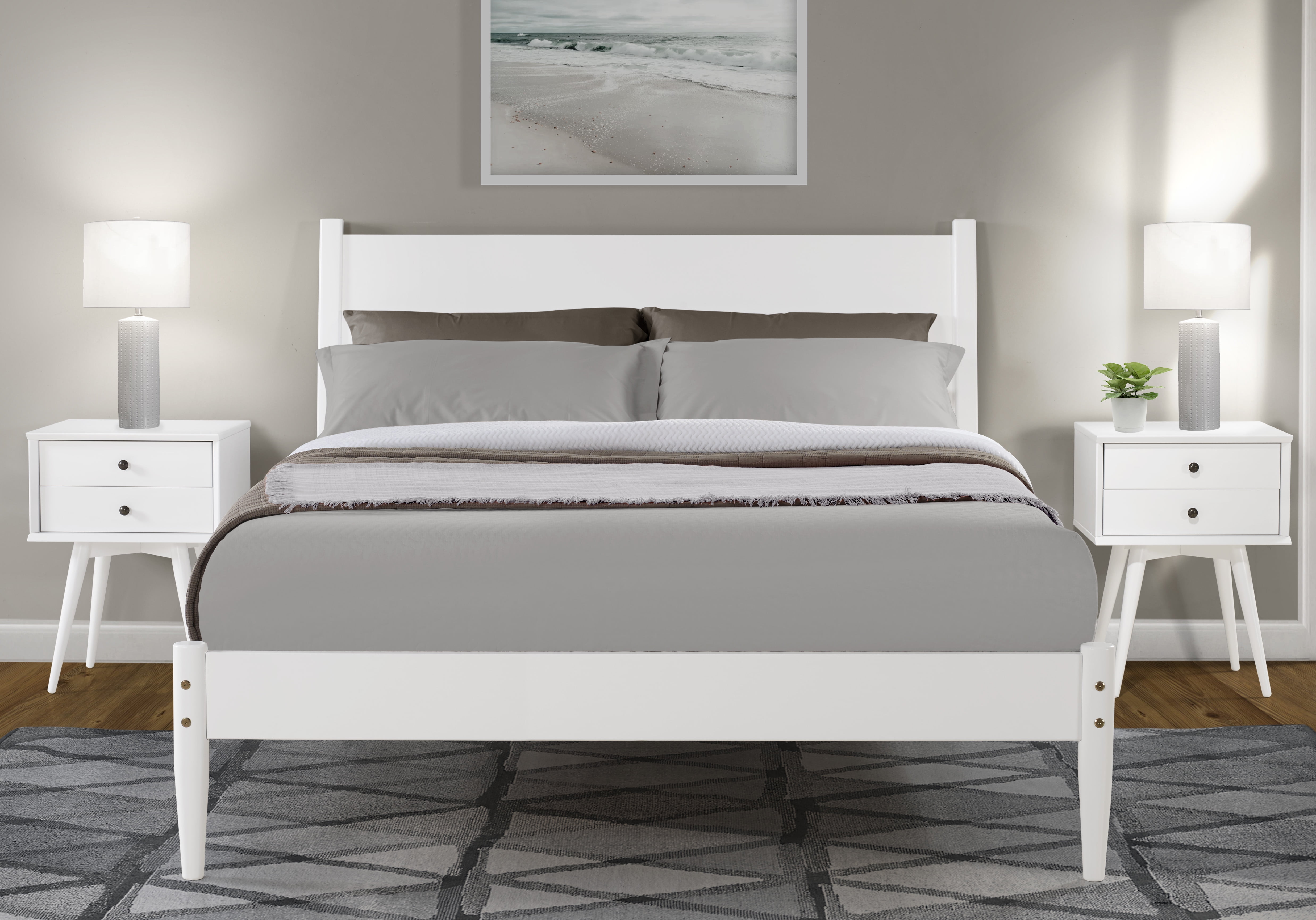 Mid-Century Panel Bed - Queen Size - White Finish - Walmart.com ...
