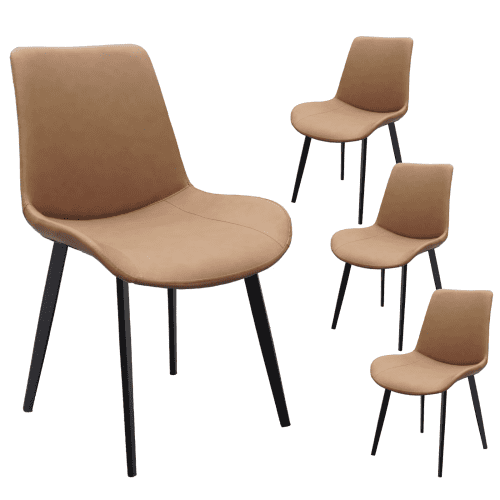 PU Leather Dining Chairs Set of 4, Modern Upholstered Kitchen Chairs with Metal Legs for Dining Room, Restaurant, Living Room, Meeting Room, Brown