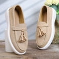 thumbnail image 5 of SYMOID Womens Khaki Vintage Tassel Platform Loafers - Soft Flock Slip-on Comfortable Plus Size (36-43) Casual Shoes for Daily Office & Campus Wear,Size 43, 5 of 9
