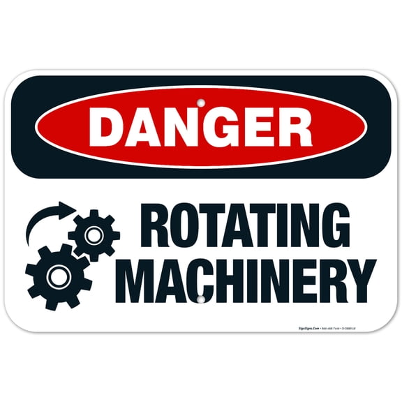 Rotating Machinery Sign, OSHA Danger Sign, 12x18 Aluminum