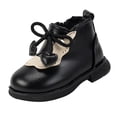 thumbnail image 1 of NOKIO Girls’ Leather Ankle Boots with Bow Accent - Round Toe Lightweight Short Booties for Fall Winter, Comfortable Side Zipper Design & Breathable Flexible Sole, 1 of 6