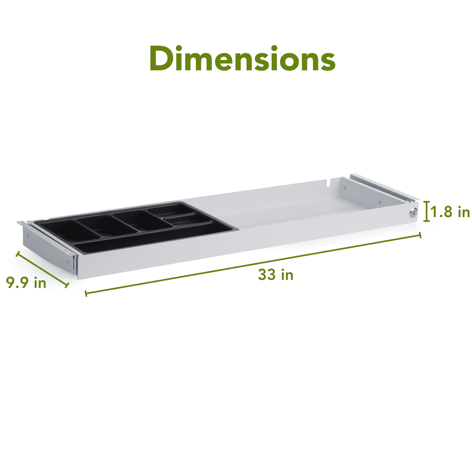 PERFECT POSTURE under desk storage drawer with lock, slim design, 33 " x 9.4" (White)