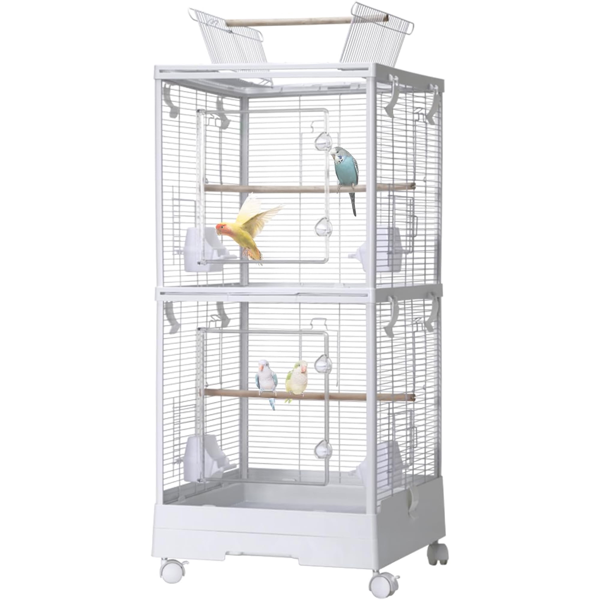 Rugerasy 40Inch Flight Bird Cage,Parakeet Cages with Rolling Stand & Wheels,Wide Birdcage,White