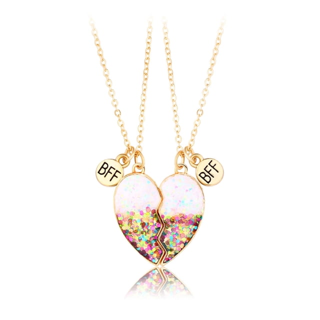 Collares para 2 niñas Collar de Amistad a Juego de Moda Cosas Colgante de Medio corazón Collar de Flamenco Collares para Mejores Amigos Regalo de joyería
