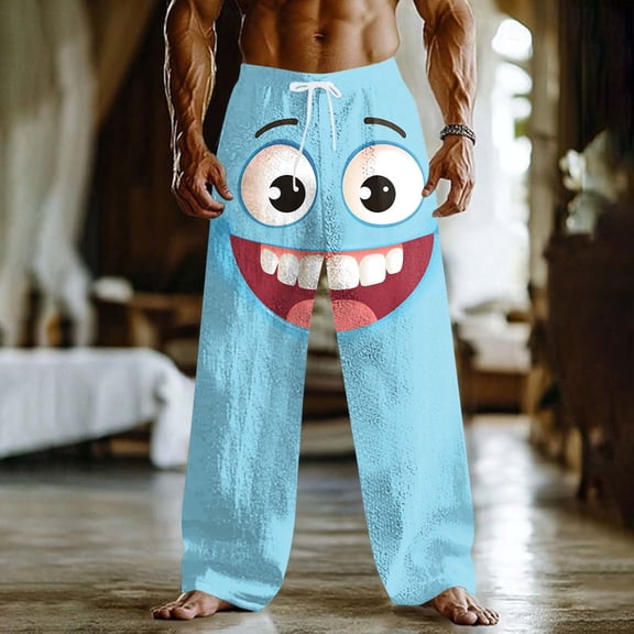 Men's Big and Tall Smiley Face Sweatpants with Pockets Elastic Waist Loose Fit