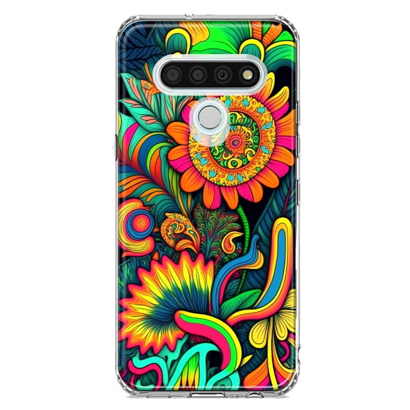 MUNDAZE LG Stylo 6 Shockproof Clear Hybrid Protective Phone Case Neon Psychedelic Indie Hippie Sunflowers Cover