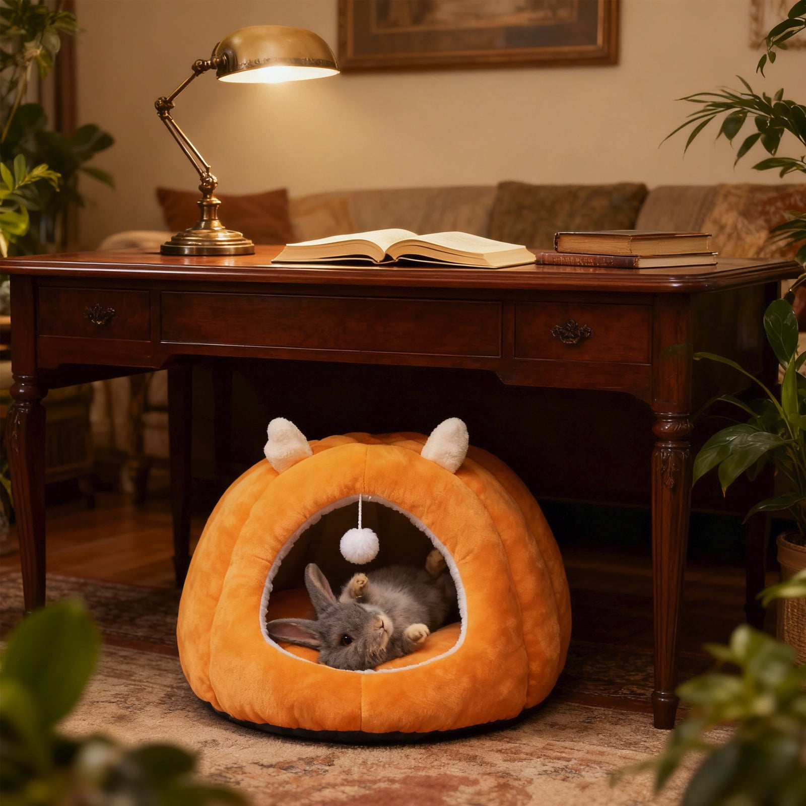 Winter Warm Pet Bed for Cats & Small Dogs, 15.75x13.78in Semi-Enclosed Plush Cave with Removable Cushion, Calming & Anti-Anxiety Yellow