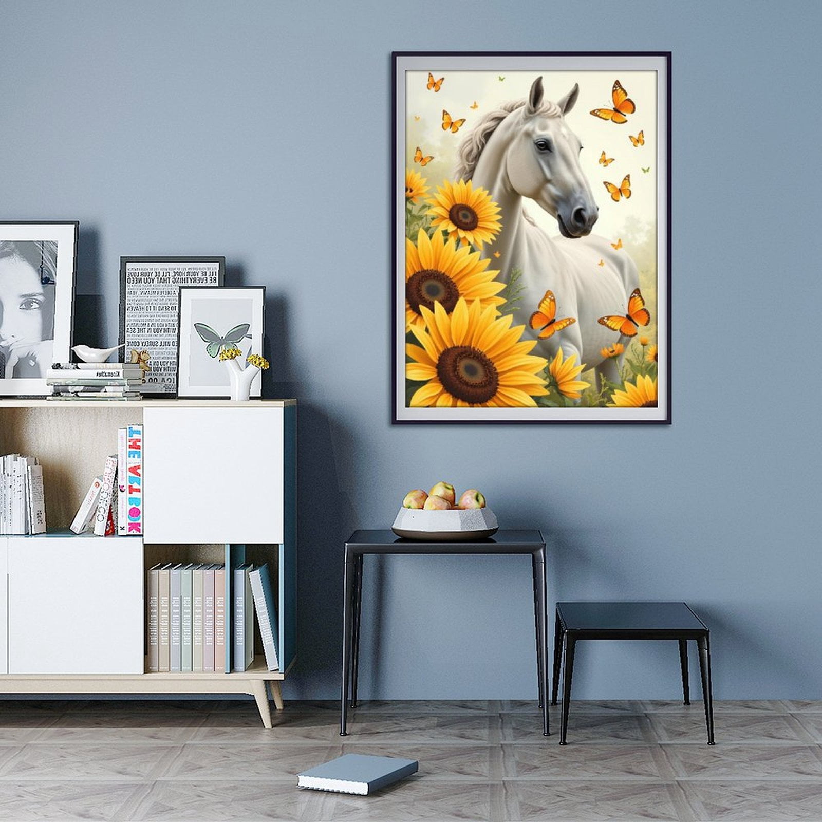 Diamond Art Kit for Adults, Horse Sunflowers Butterflies Scene Diamond Painting for Adults Beginners, DIY Diamond Art Painting Kits, 5D Diamond Painting Crafts for Home Decor 12x16 Frameless