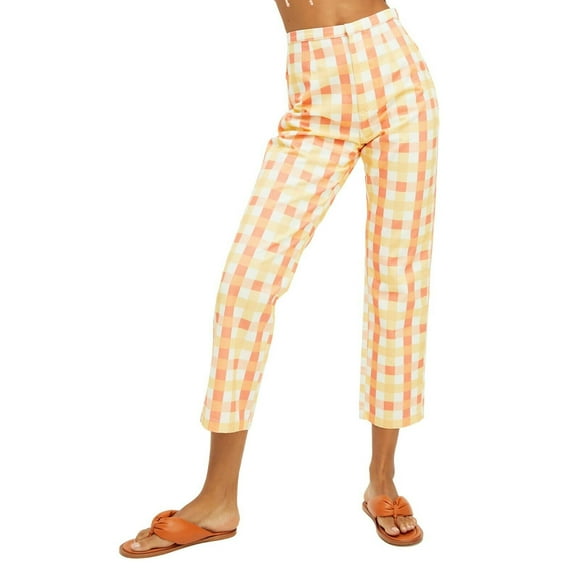 FREE PEOPLE She's All That Plaid Crop High Waist Pants Orange Size 2 MSRP $98