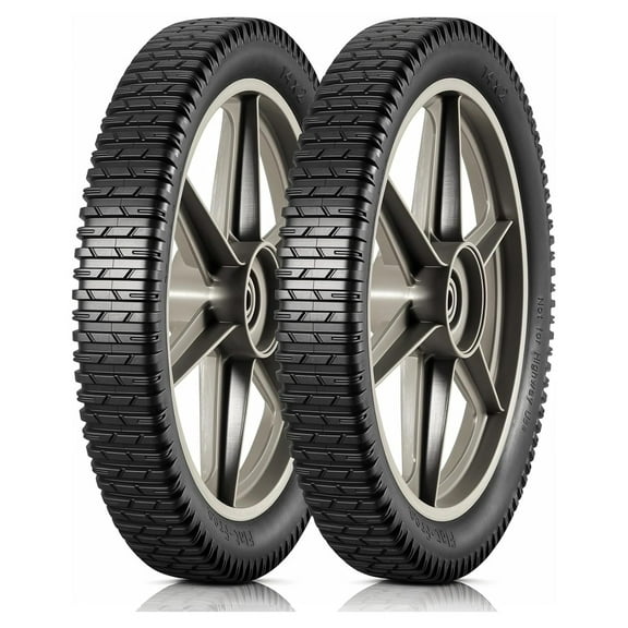 14 x 1.75" Spoked Plastic Wheel with Tire Replacement for Mower, Wheelbarrow, Trimmer, Push Mower, Pressure Washer, 1.75" Offset Hub Length,1/2" inside Bearing, 2 Pack