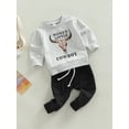 thumbnail image 3 of Wassery Western Toddler Baby Boys Autumn Clothes Long Sleeve Cow Print Sweatshirt Top Drawstring Pants 6M 12M 18M 24M 3T Infant Cute Cowboy Outfit 0-3 Years, 3 of 9