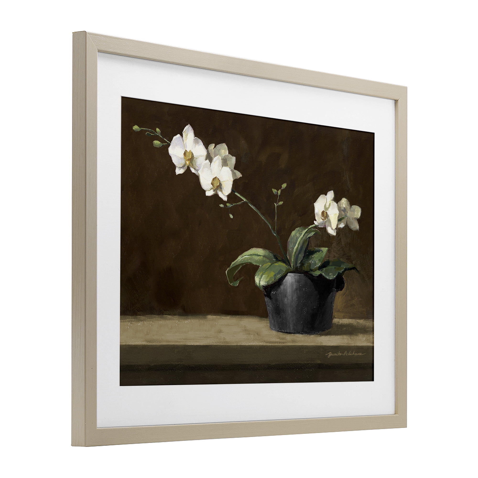 Stupell Industries Potted White Orchid on Ledge Birch Framed Print Under Glass, design by Yumiko Ichikawa