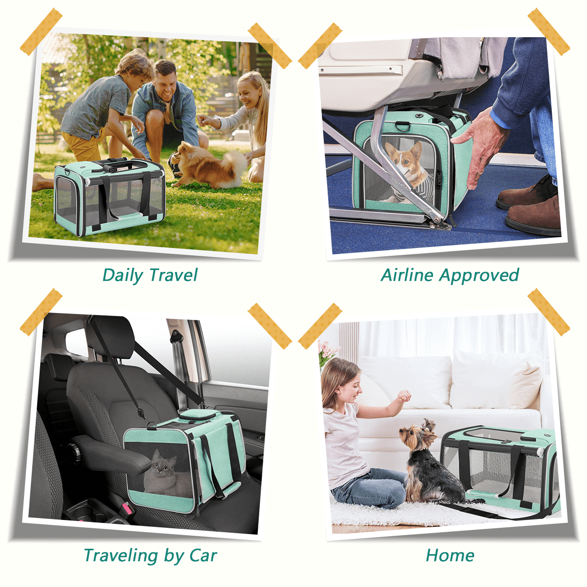 CshidWorld Cat Carriers for Large Cats up to 25LB, Large Cat Carrier with a Bowl, Soft Sided Carrier with 2 Side Roller Blinds for Pet Cat Kitten Small Dog Puppies Airline Approved, Green