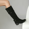 thumbnail image 4 of Black Women Belt Buckle Boots Suede Upper Chunky Heel For Fall Winter Outfits, 4 of 8