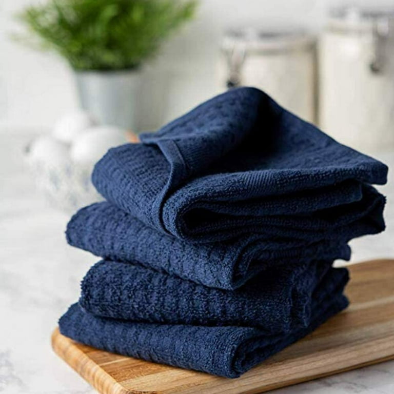 Kitchen Towel Set Pot Holders, Oven Mitt, Dish Towel, Dark Blue ( Set of 7 ) by Osnell USA