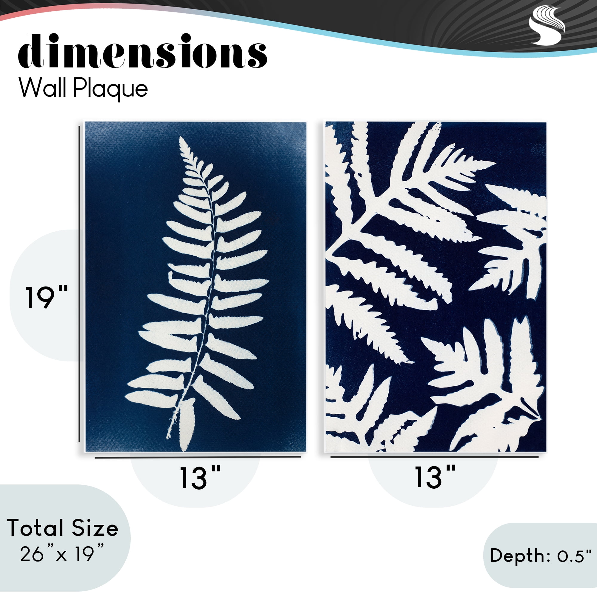 Stupell Industries Fern Leaves on Indigo 2 Piece Wall Plaque Art Set, design by Lynn Byrd