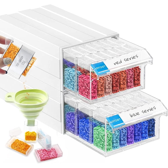 ARTDOT 2 Pack Diamond Painting Storage Containers with 70 Rectangle Grids, Bead Organizer Box Stackable Assembly Design for Crafts Storage Accessories, Art Beads, Seeds