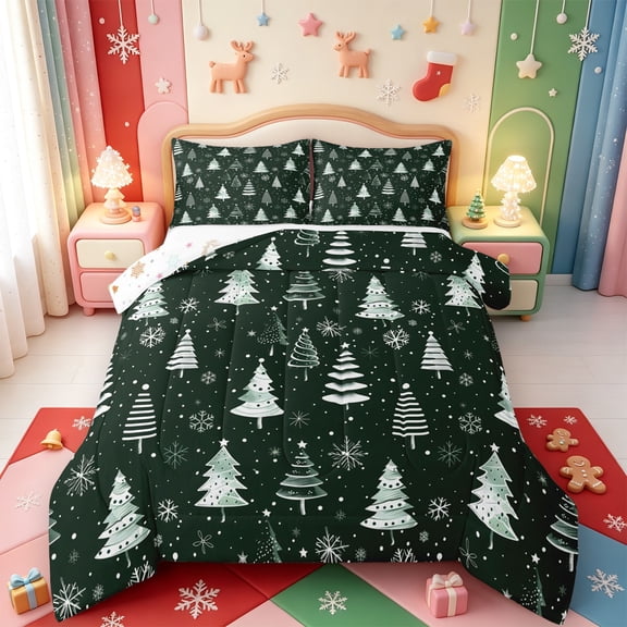 Manfei Christmas Winter Holiday Full Size Comforter Sets,Farmhouse Santa Claus Bedding Comforter Set,Xmas Reversible,3-Piece,1 Comforter and 2 Pillowcases