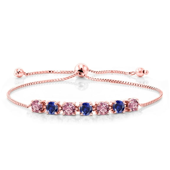 Gem Stone King 2.49 Ct Pink Lab Grown Diamond Blue Created Sapphire 18K Rose Gold Plated Silver Bracelet for Women