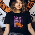 thumbnail image 3 of Purple Bow Pumpkin Graphic T-Shirt | Unisex Spooky Season Outfit, Light Pink, Size 2XL, 3 of 6
