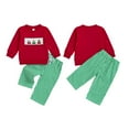 thumbnail image 3 of FAOWME Big Boys Outfits Long Sleeve Crew Neck Cute Car Embroidery Top And Plaid Pants Soft Comfortable Two Piece Sets For Autumn Winter Daily Wear Green 12-18 Months, 3 of 6