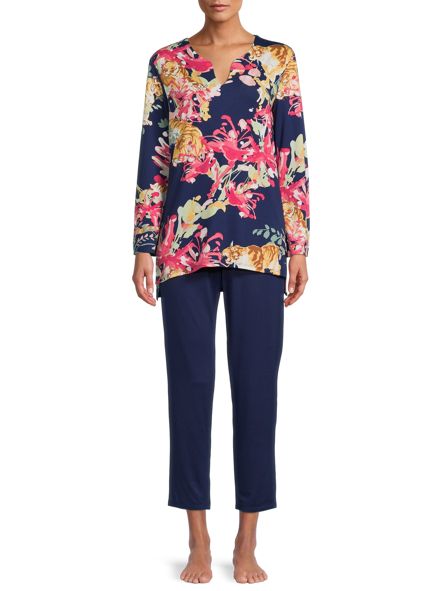 Printed V-Neck Top and Pants Lounge Set main image 0