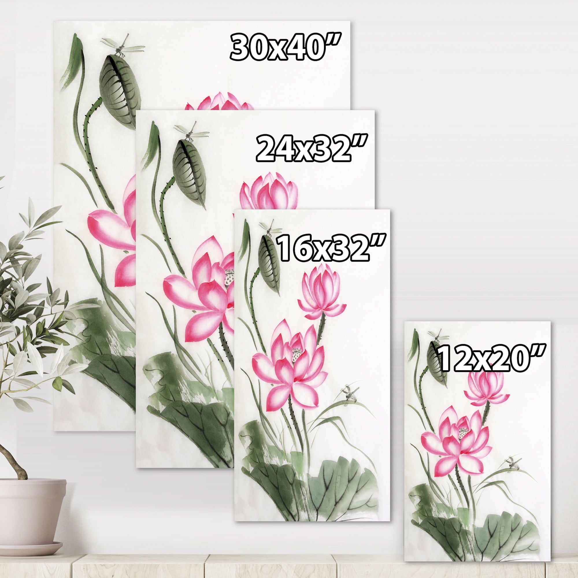 Designart ' The Dragonfly and Lotus I ' Traditional Canvas Wall Art Print