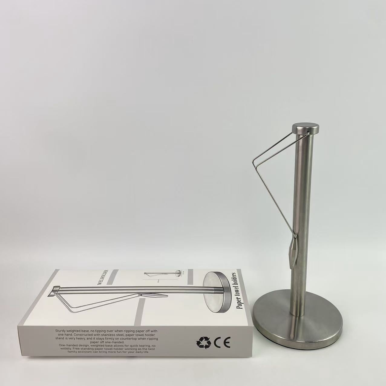 WELHOLDER Paper towel holders,Paper Towel Holder Stand Countertop with Heavy Weighted Stainless Steel Base, Free Standing Paper Towel Holder (Brushed Nickel)