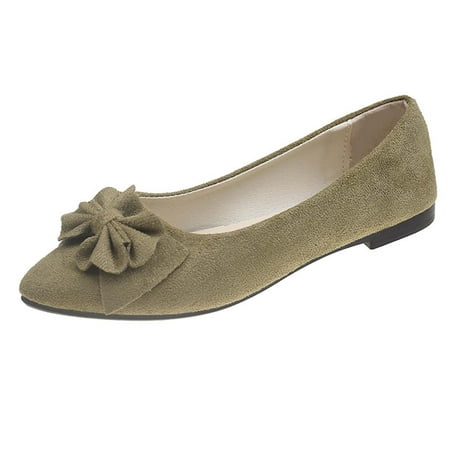 hopeusnice Clearance Women s Suede Bowknot Flat Shoes Pointed Toe Ballerina Flats Comfortable Slip On Loafers Ladies Ballerina Shoes for Wedding Party Army Green 37