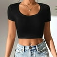 thumbnail image 6 of XuJwPNcy Crop Tops for Women Scoop Neck Tees Solid Color T Shirts Casual Base Layer Workout Shirt Going out Blouses, 6 of 7