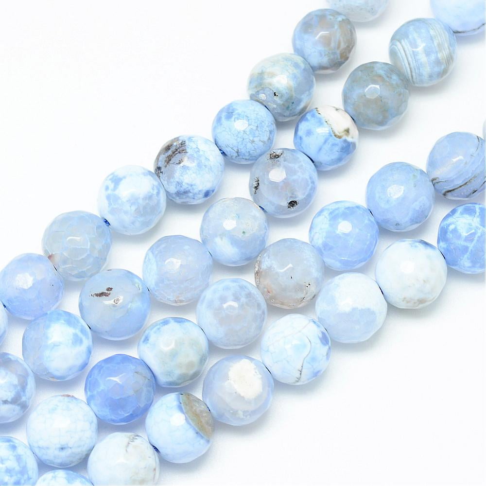 Colored Natural Fire Crackle Agate Beads Strings Faceted Round Light Sky Blue 10mm Hole: 1mm 37~38pcs/strand 14.5~15.3 inch