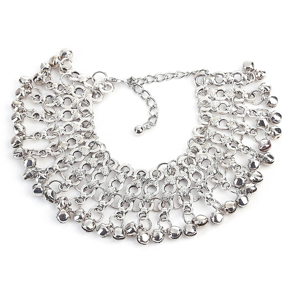 Vintage Silver Anklet Chain Bell Beads Ankle Bracelet