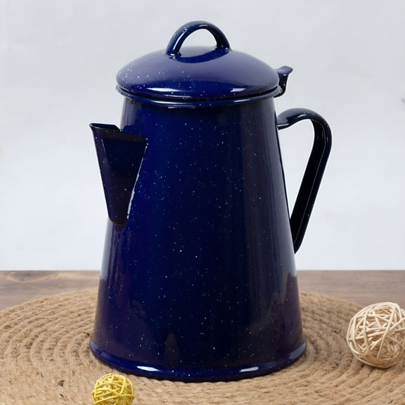 AUQ Enamel Coffee Pot Vintage Blue Speckled Storing Tea Water Boiler Indoor Kitchen Camping Outdoor Enamelware