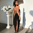 thumbnail image 6 of Women Summer Elegant Strapless Tube Midi Bodycon Dresses Irregular Ruffle Tassel Party Dress Black L, 6 of 8