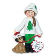 Girl in Christmas Sweater with Dog Personalized Christmas Ornament