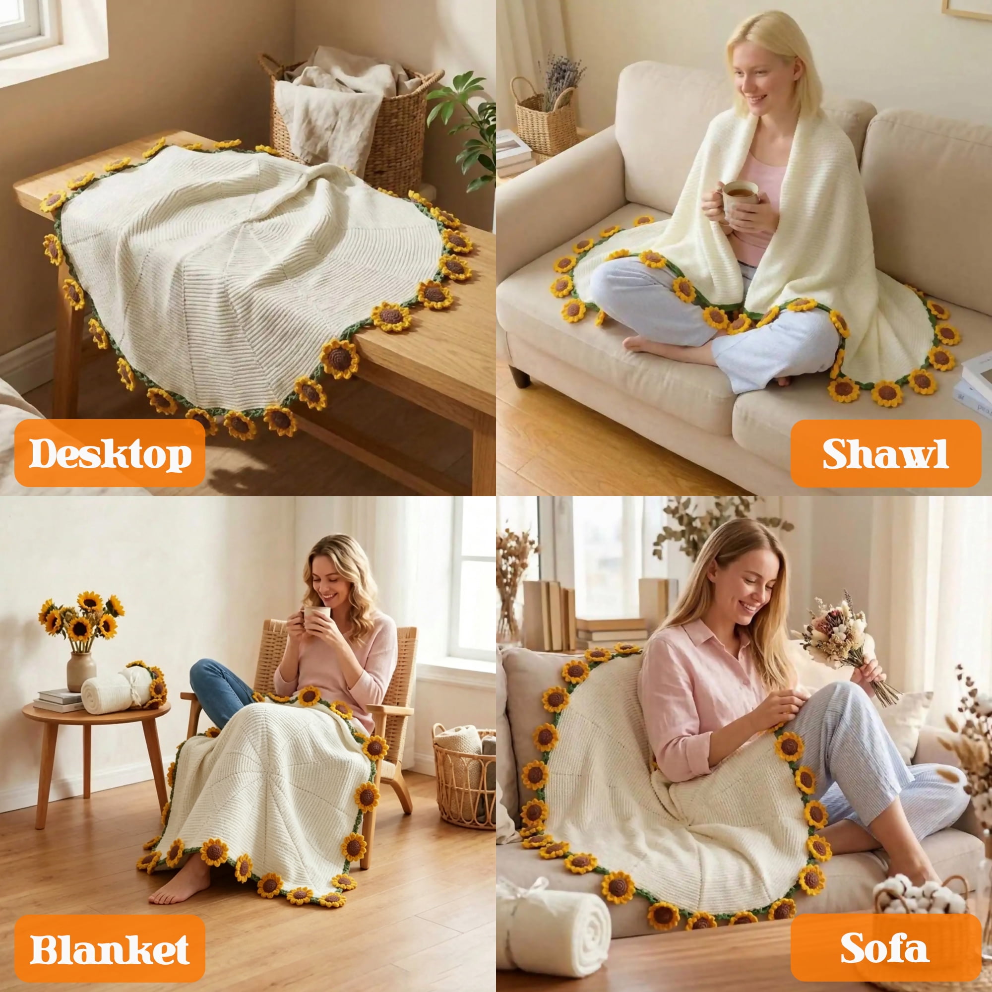 Hyindoor 38" Sunflower Flower Bouquet Blanket, Soft and Lightweight Knitted Throw Blankets Gifts for Birthday Wedding Mother's Day Valentine’s Day Christmas Home Decor