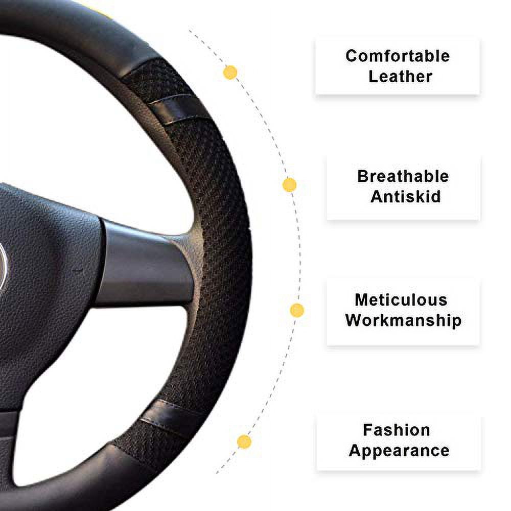 BOKIN Car Steering Wheel Cover 14.5 In Leather Wheel Covers for Women Men  Gray Steering Wheel Accessories with Breathable Microfiber