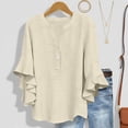 thumbnail image 6 of Gamivast Linen Ruffled Blouses for Women Dressy Casual V-Neck Button Down Shirts Bell Sleeve Summer Tops Solid Textured Cute Blouses Daily Outfits, 6 of 8