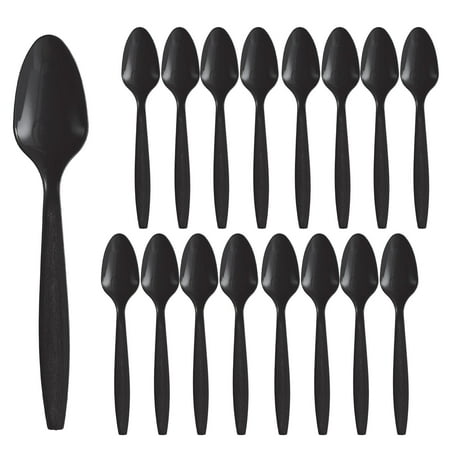 Party City Disposable Plastic Spoons, 16 Count (Black) - Go Brightly Heavy Duty Classic Reuseable Plastic Spoons - Premium Party Supplies Cutlery