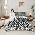 thumbnail image 4 of Feelyou Modern Zebra Print Full Size Comforter Sets for Teen, Black White Bowknot Bedding Comforter Set, Fashion Cheetah Leopard Reversible Bedding Sets, Ultra Soft Bedroom Decor, 3pcs, 4 of 8