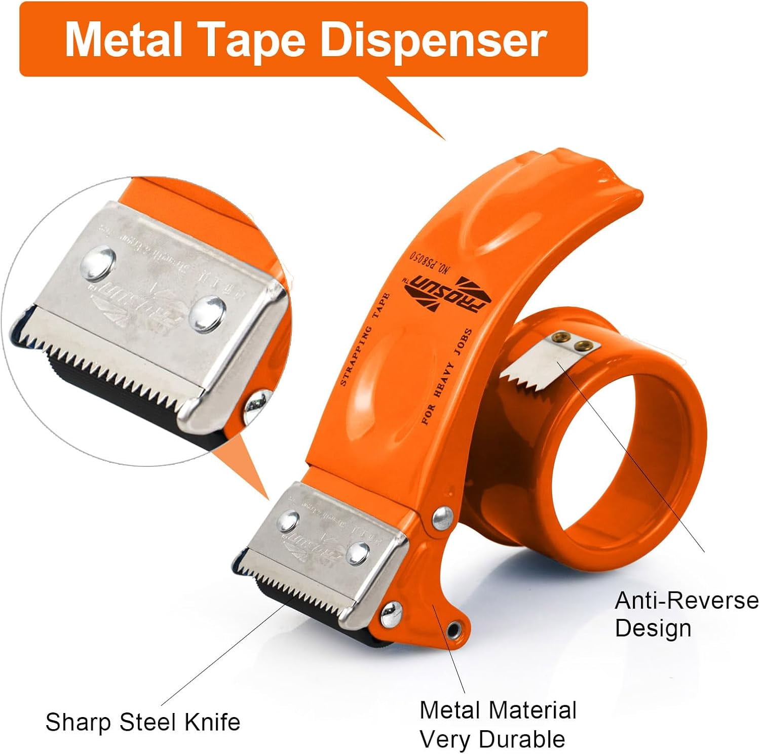 Metal Packing Tape Dispenser, 2inch Heavy Duty Handheld Heavy Tape Dispenser, 2Pcs, Orange