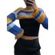 thumbnail image 3 of VISgogo, suéter de punto a la moda para mujer, Tops cortos de manga larga de Color a rayas en contraste, jerséis salvajes informales de primavera VISgogo  moda, 3 of 9