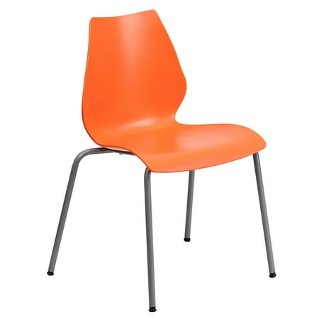 HERCULES Series 770 lb. Capacity Orange Stack Chair with Lumbar Support and Silver Frame, Multipurpose Stack Chair By Flash