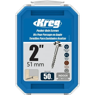 Kreg SML-C2-50 Zinc Pocket Screws, 2-Inch, #8 Coarse Thread, Maxi-Loc Head (50 Count)