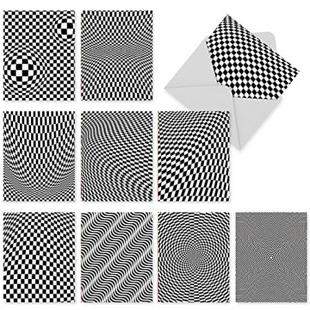 'M3007 M3007 Vertigo' 10 Assorted Thank You Notecards Adorned With Dizzying Black-And-White Patterns with Envelopes by The Best Card