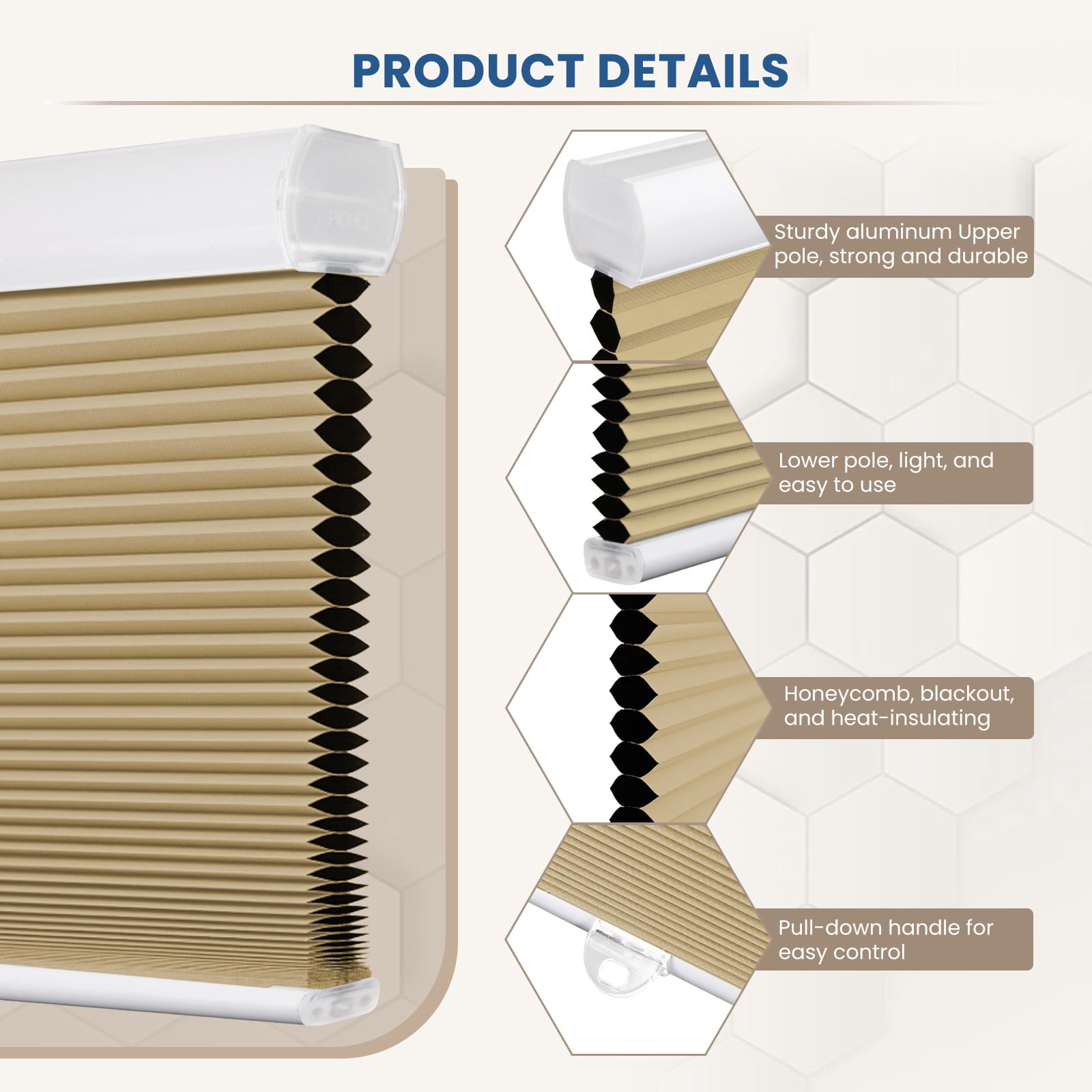 Grandekor Window Blinds and Shdes Cordless Cellular Shades, Beige(blackout) 29"W x 64"H