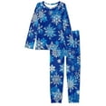 thumbnail image 4 of FKELYI Size M Pjs 2 Pieces Stretchy Christmas Snowflake Petite Pajamas for Women Blue Soft Long Sleeve Loungewear for Hoilday Party, 4 of 5